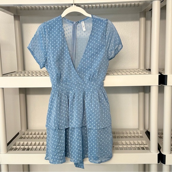 Lucy in the Sky Dresses & Skirts - Lucy in the Sky Light Blue Polka Dot Take Me to Paris Mini Dress Size‎ S